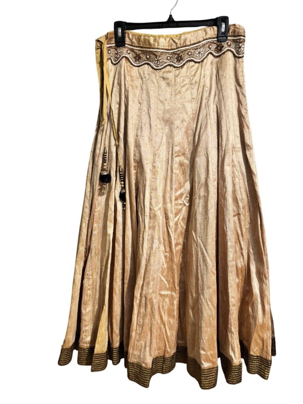 Handmade Gold Embroidered Maxi Silk Skirt And Beaded Hemline